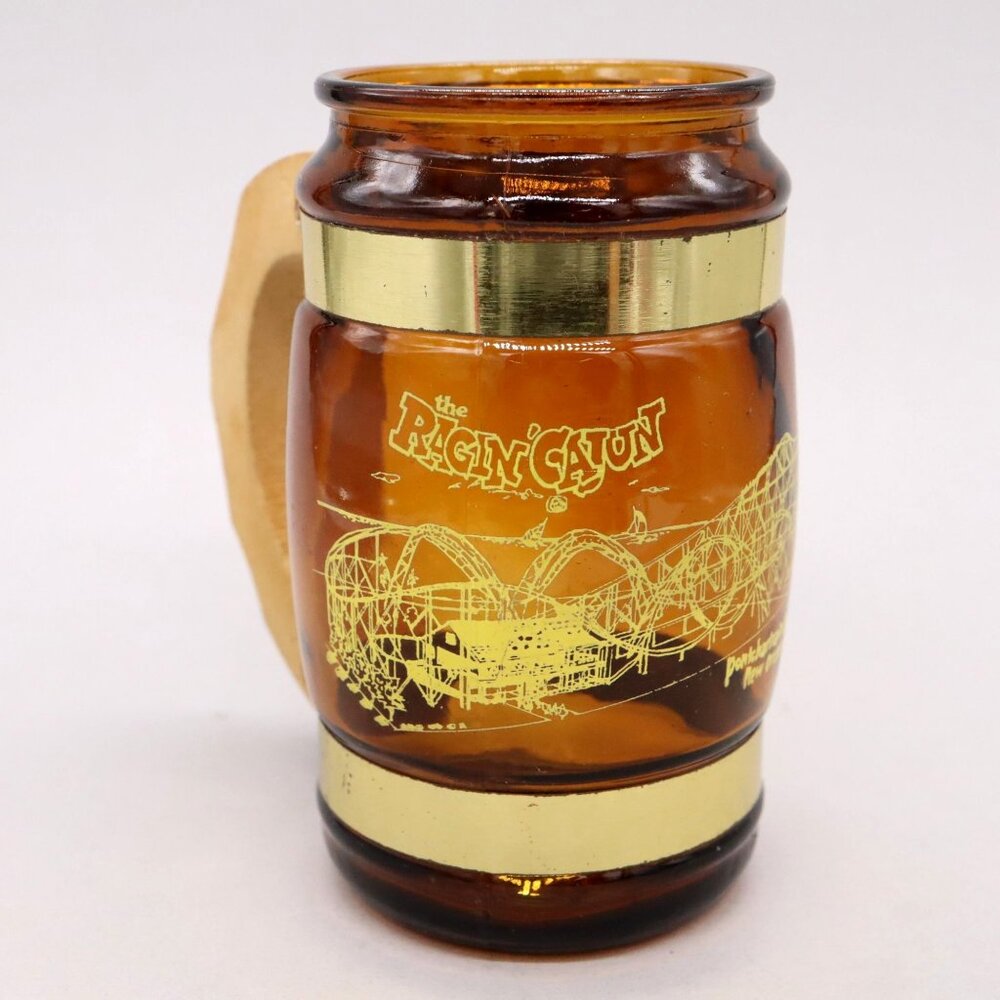 Ragin' Cajun Rollercoaster Amber Glass Tankard Mug Pontchartrain Beach Amusement